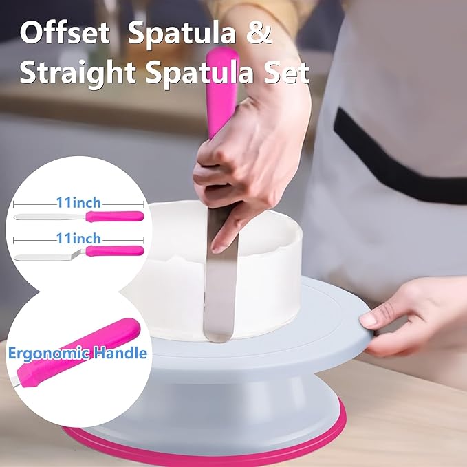 200PCs Cake Decorating Supplies Kit for Beginners - Cake Turntable, 55 Icing Piping Tips, Straight & Offset Spatula, 110+1 Piping Bags, Cake Leveler, Scraper Sets & Baking Tools