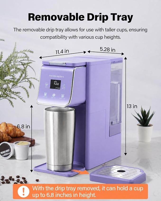 K Cup Coffee Maker, Single Serve Hot & Iced for K-Cup & Grounds | 52oz Removable Reservoir, Single Cup Coffee Maker with Bold Setting, 6-14oz Brew Sizes, Reusable Filter, Compact, Purple - Image 7