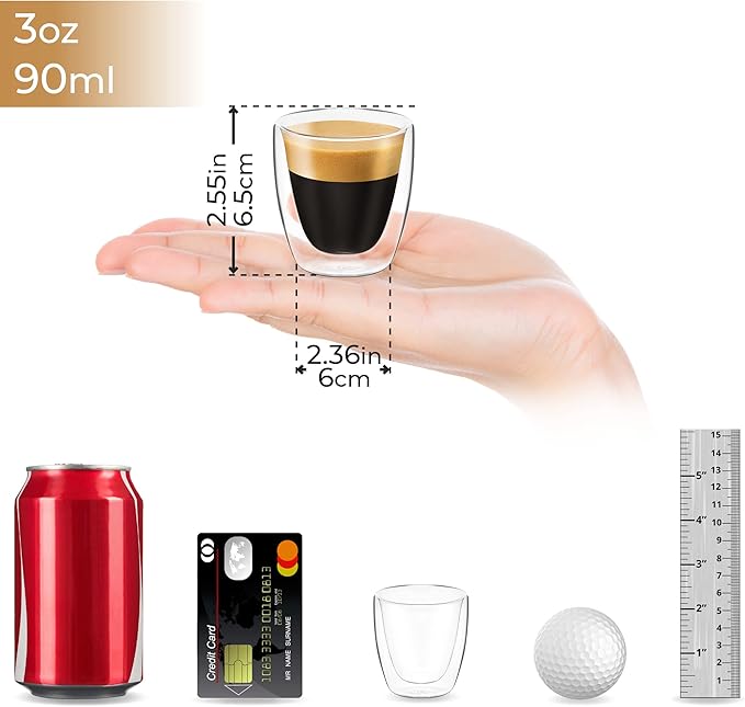 DLux Coffee Mugs, 12oz Latte Clear Glass Set of 2 Cups, Double Wall Insulated Borosilicate Glassware Cup - Wine, Tea Glasses