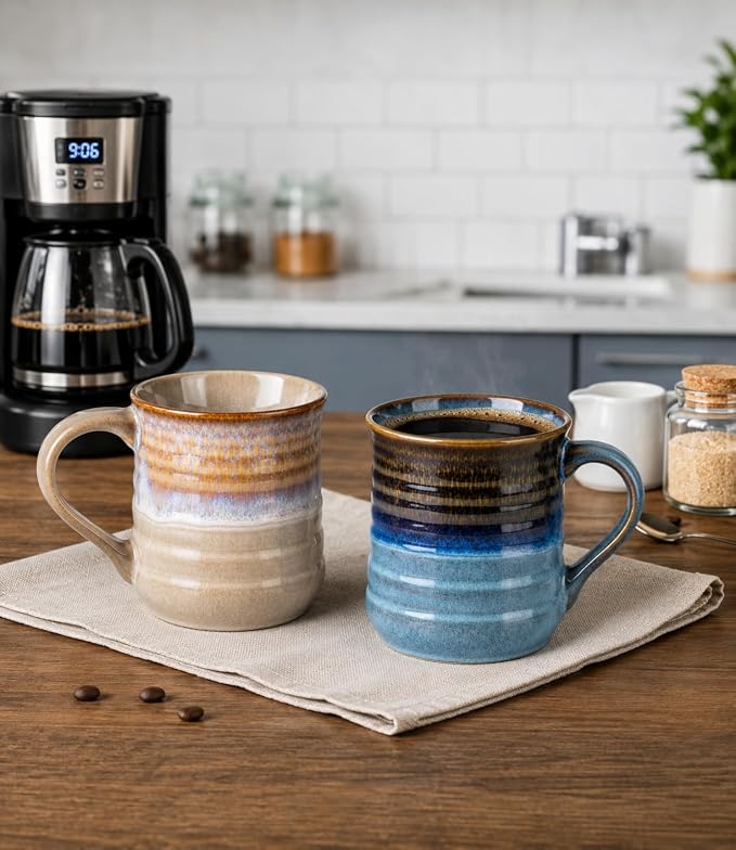 GBhome 18oz Large Coffee Mug Set of 2, Handmade Ceramic Coffee Mugs for Latte/Tea/Beer/Hot Cocoa, Dishwasher & Microwave Safe,Multi-Color - Image 2