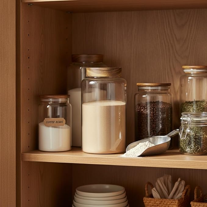Easy-Access Borosilicate Glass Jar with Acacia Wood Lid for Quick Pantry Organization - Image 2