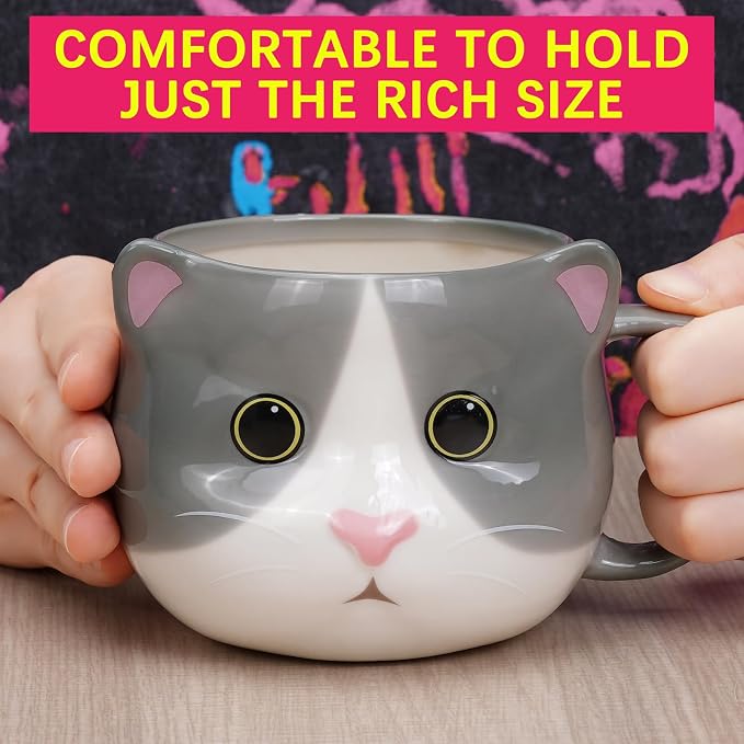Cat Mug 14 oz Cute Ceramic 3D Porcelain Tea Cup for Women, Kawaii Gifts for Cat Lovers, Christmas, Housewarming, Holiday, Birthday Gifts for Women, Mom, Kids, Men and Friends - Image 6