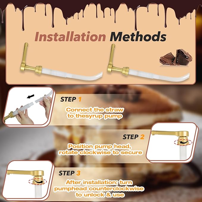 2-Pack Gold Sauce Pump Dispenser for 64 oz Bottles - Reusable 15CC Syrup Pump for Chocolate and Caramel Sauces - Sauce Pump Dispenser for Vanilla Mocha Sauces