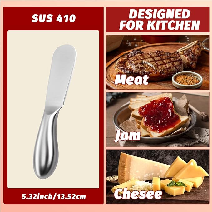 Butter Knives 4 Pieces Stainless Steel Cheese Butter Spreader Knife Set for Cold Butter, Cream Cheese, Jam, Pastry, Charcuterie, Multipurpose Kitchen Gadgets - Image 2