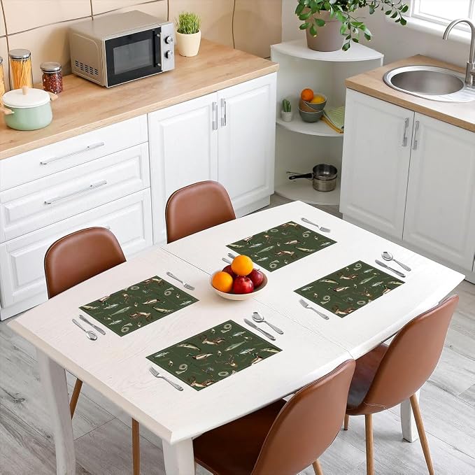 Feelyou Hunting and Fishing Placemats Set of 4 Big Bass Pike Fish Table Mats for Party Kitchen Dining Decoration Deer Hunting Place Mat for Table Holiday Decor Indoor Outdoor 18"x12" Non-Slip - Image 3