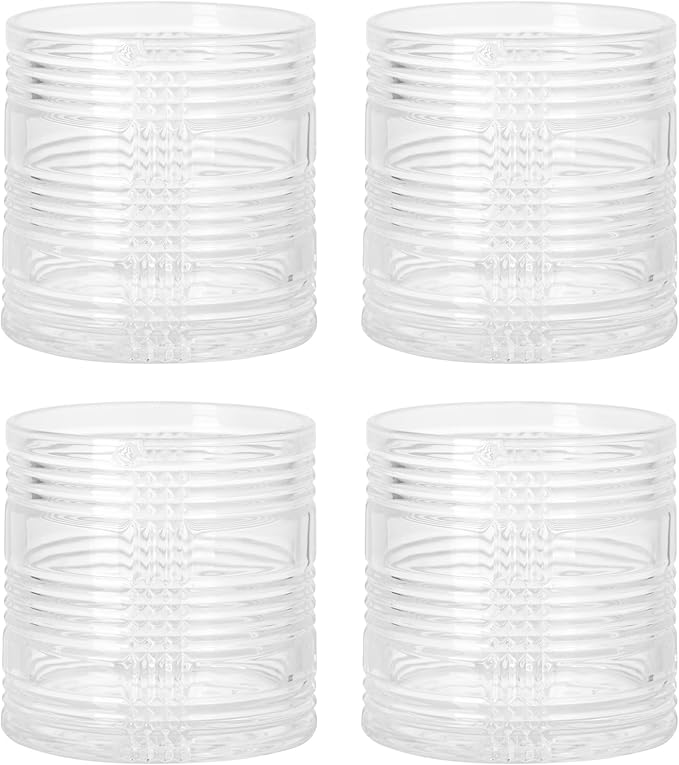 Old Fashioned Whiskey Glasses Set of 4, 14 oz Rocks Glasses, Heavy Base Scotch Bourbon Cocktail Tumblers, Ribbed Plaid Textured Drinking Glasses, Clear Lowball Glassware, Dishwasher Safe - Image 7