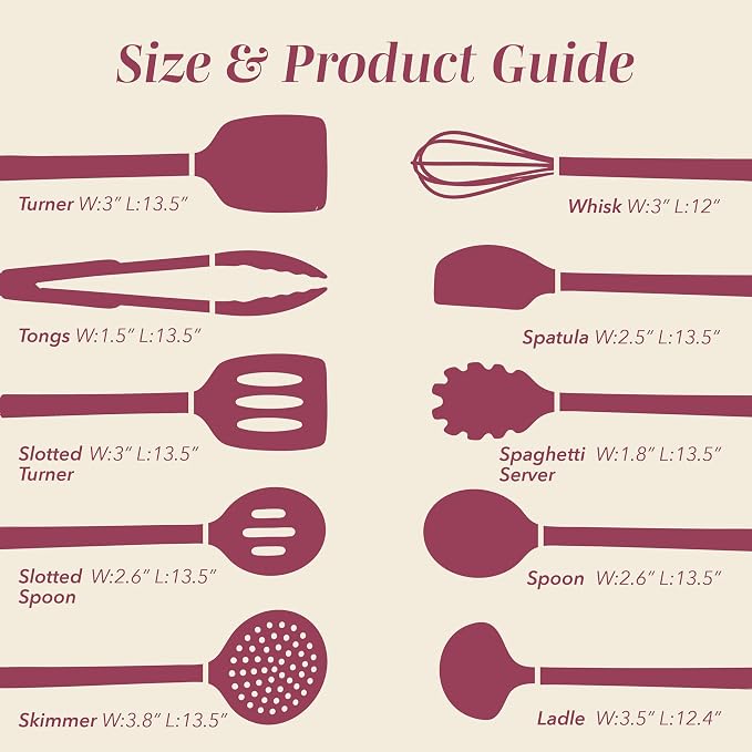 COOK WITH COLOR Silicone Cooking Utensils, Kitchen Utensil Set, Easy to Clean Silicone Kitchen Utensils, Cooking Utensils for Nonstick Cookware, Kitchen Gadgets Set, 10 Pieces, Rose - Image 6