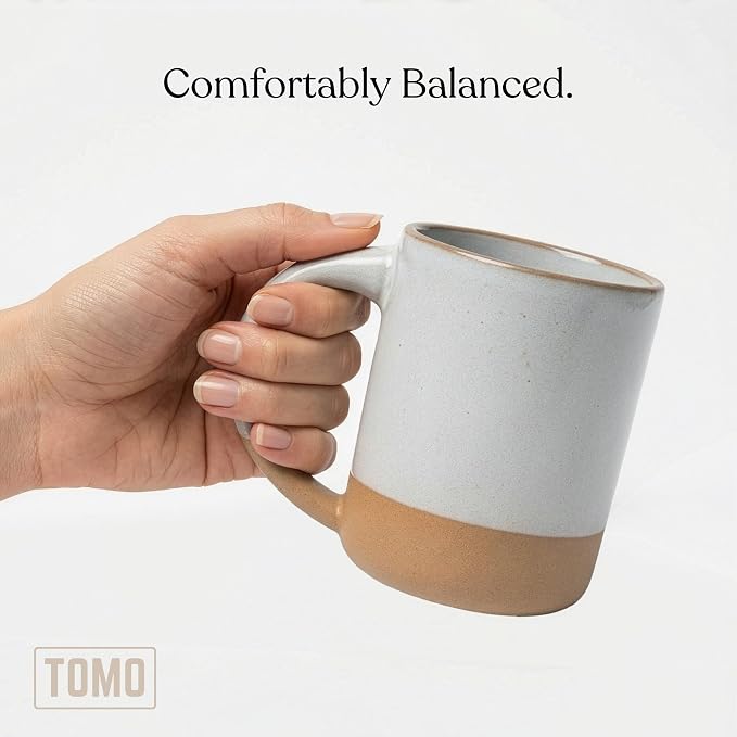 TOMO Mugs Set of 2, 12oz Modern Stoneware Coffee Mugs, Large Handle Ceramic Drinkware - Dove Grey - Image 4