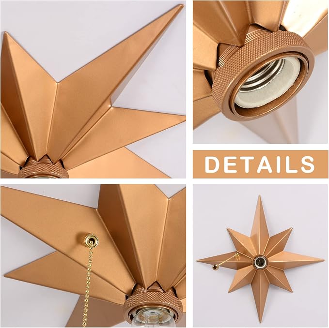 Flush Mount Ceiling Light Fixture with Pull Chain, Brass Star Ceiling Light, Industrial Light Fixtures Ceiling Mount for Hallway, Entryway, Study, Bedroom, Stair, Foyer, Kitchen, Bathroom - Metal - Image 4