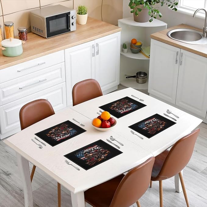 Feelyou Train Placemats Set of 4 12x18 Inch American Flag Table Mats for Party Kitchen Dining Decoration Holiday Seasonal Colorful Steam Engine Place Mat for Dinner Table Indoor Outdoor Decor - Image 3