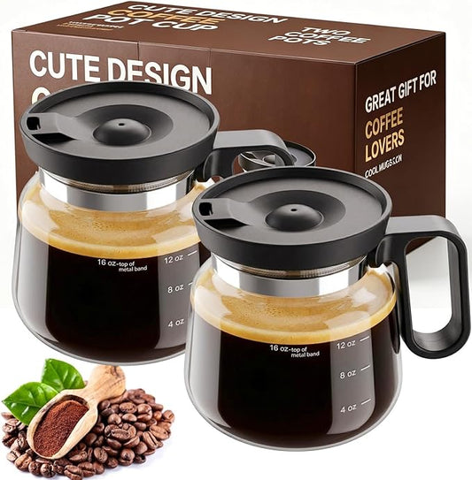 2 PCS Coffee Pot Mug with Lid,16 Oz Glass Mini Coffee Cup Set | Spill Proof Heatproof Large Capacity Clear Travel Mug & Novelty Gift for Coffee Lovers & Office Desk by BohodiyCShapedEndTable