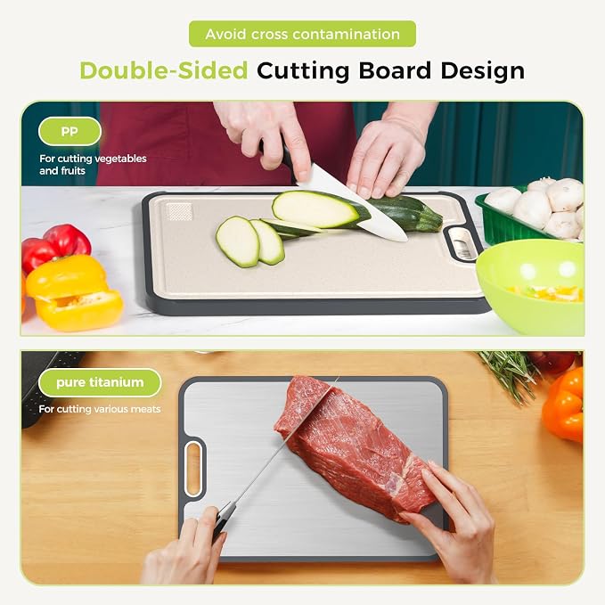 Titanium Cutting Board Double Sided Food Grade, Pure Titanium/PP for Kitchen, Cutting Board Easy to Clean[15.5”*10.5”+12”*8.5”] - Image 4