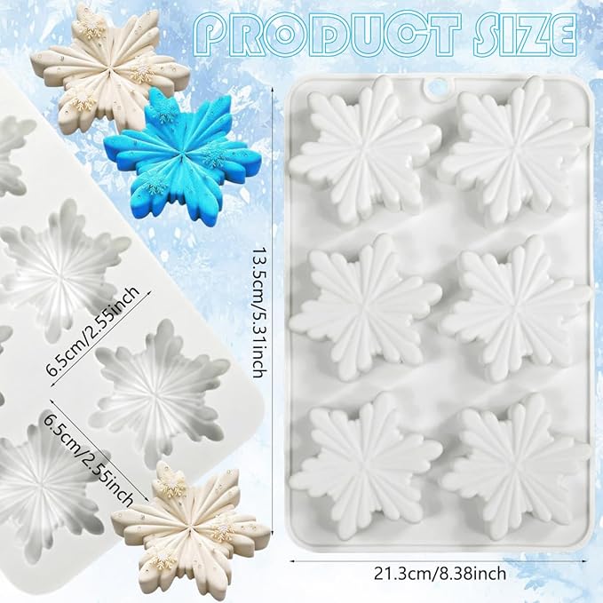 2 Pcs Snowflakes Silicone Chocolate Molds for Christmas Baking 3D Cake Pans Cookie Tray Candy Snowflake Ice Cube Molds for DIY Christmas Party Candle Bath Bomb Soaps Molds Decoration