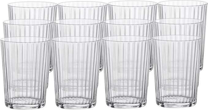 Bormioli Rocco Exclusiva Gin Fizz Glasses, Set of 12-17 Oz. Ribbed Drink Tumblers Made of Star Crystal Glass with XLT Treatment - Durable Cocktail Glasses for Daily Use, Dishwasher Safe by Bormioli+Rocco