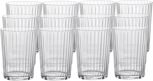 Bormioli Rocco Exclusiva Gin Fizz Glasses, Set of 12-17 Oz. Ribbed Drink Tumblers Made of Star Crystal Glass with XLT Treatment - Durable Cocktail Glasses for Daily Use, Dishwasher Safe by Bormioli+Rocco