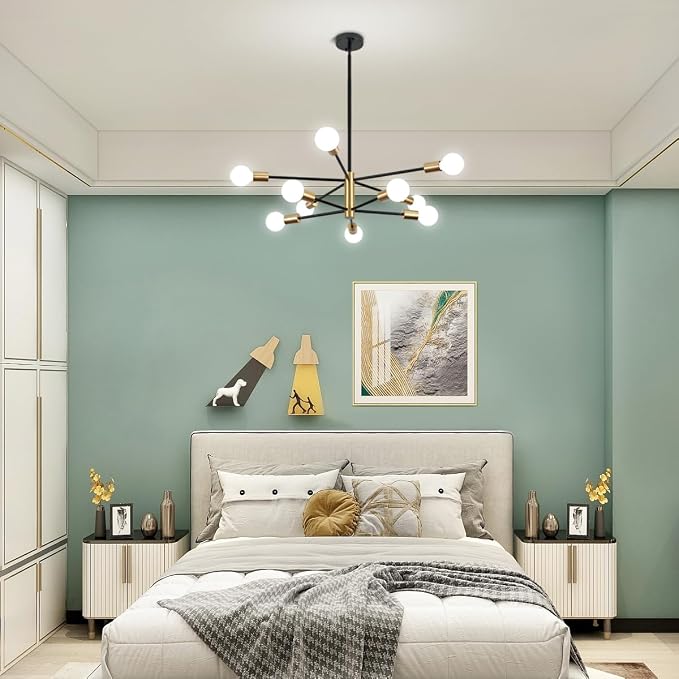 10-Light Modern Chandelier Sputnik Light Fixtures, Mid Century Chandelier Dining Room Light, Black and Gold Ceiling Lights Chandeliers for Bedroom Living Room Kitchen - Image 8