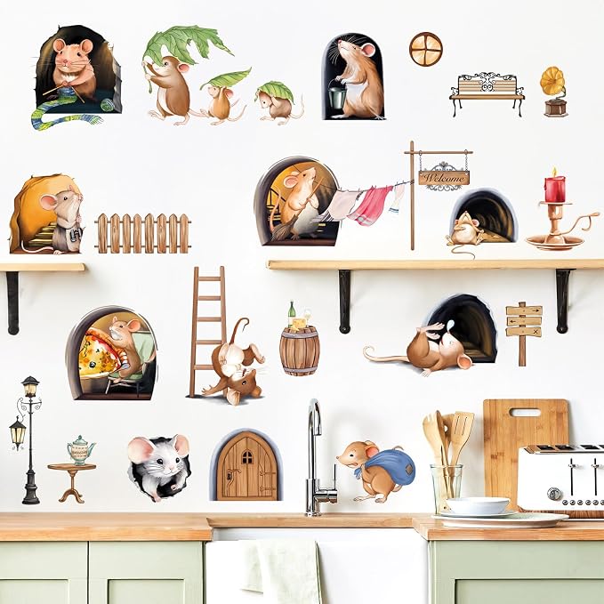 decalmile Mouse Hole Funny Animal Kitchen Dining Wall Decals Stickers by decalmile