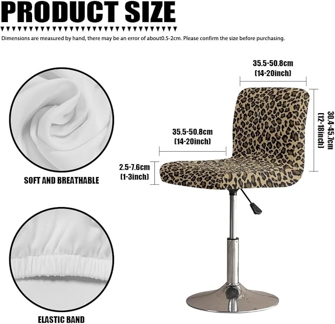 Leopard Print Bar Stools Covers, Set of 2 Height Counter Bar Stools Anti-Slip Seat Covers for Swivel Barstools Cover Adjustable Stool Chair Home Kitchen Furniture Protector - Image 7
