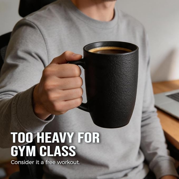 22oz Oversized Heavyweight Ceramic Coffee Mug, Large (Black) | 22oz Extra Large, Oversized Heavyweight Ceramic, Reactive Glaze, Microwave & Dishwasher Safe, Prop 65 Compliant, Gift Box - Image 4