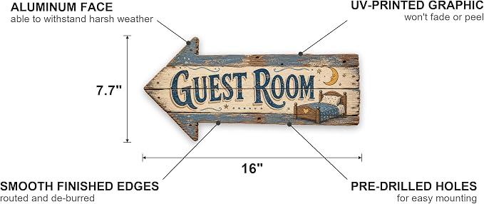 Guest Room Left-Pointing Arrow Sign | barnwood look, rustic, durable print, ready to hang - Image 2