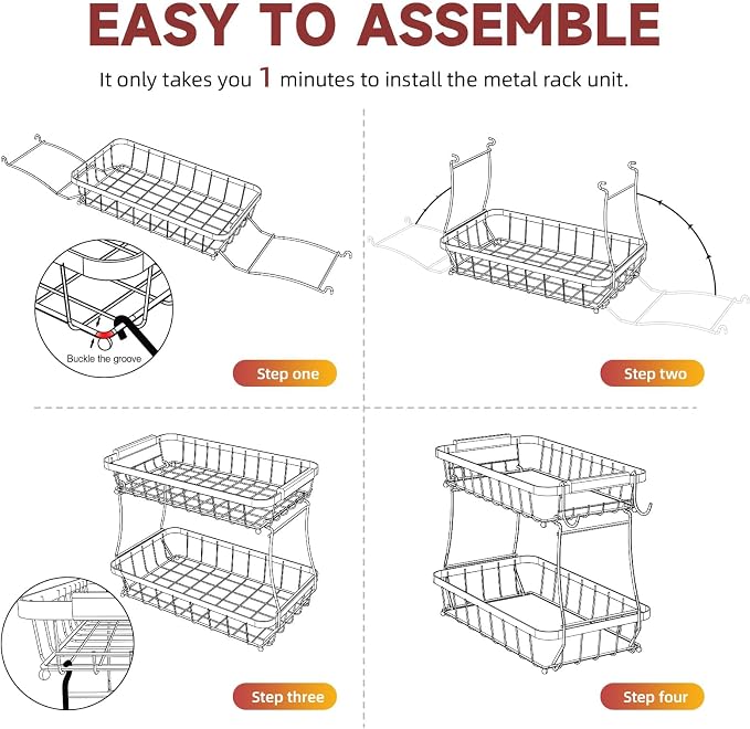 3-Tier Fruit Basket with Banana Hangers, Detachable Metal Bowl | Wooden handle, protective mats included. Versatile holder for bread, snacks, and veggies. Large 3 tier metal design. - Image 7