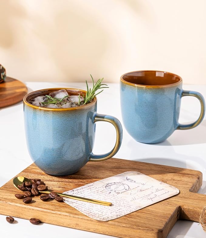 LERATIO Ceramic Coffee Mugs Set of 6,12oz Handmade Coffee Mugs Set with Large Handle for Cappuccino/Latte/Tea/Hot Cocoa,Dishwasher & Microwave Safe-Ocean Blue - Image 4