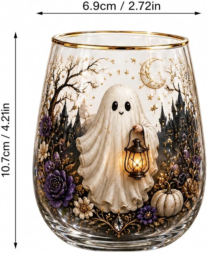 3D Halloween Autumn Glass Art Cup,Stemless Holiday Glassware Collection | Fantasy Fall Witch Wine Glasses,Holiday Printed Table Ornaments,Magical Halloween Home Decor Gifts for Various Beverages - Image 4