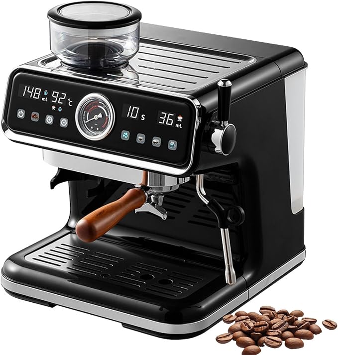 Semi-Automatic Espresso Machine with Grinder,20 Bar Pressure Espresso Maker,18 Grind Settings,2-in-1 Coffee Machine with Milk Frother for Home Barista by Unknown