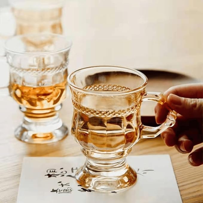 Vintage Irish Coffee Mugs, Crystal Clear Irish Coffee Glass with Handle, Footed Stem Base, Heat Resistant, Heavy Duty Cups for Hot Chocolate, Tea, Coffee