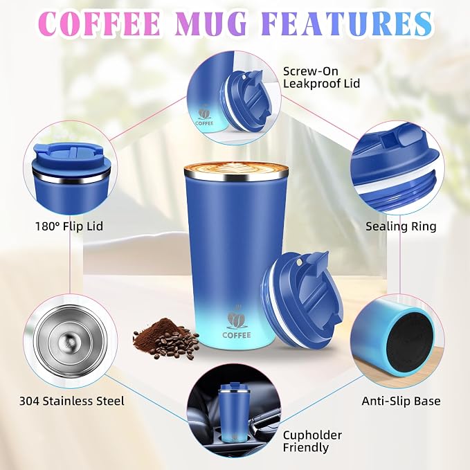 17oz Insulated Travel Coffee Mug with Flip Lid – Leakproof Stainless Steel Insulated Coffee Tumblers, Reusable Coffee Cup for Hot & Cold Drinks, Perfect for Camping & On-the-Go - Image 3