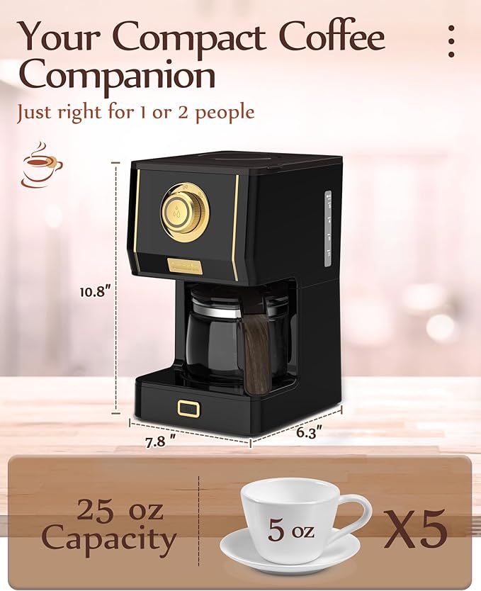 Amaste Coffee Maker, 25 Oz Drip Retro Style Coffee Machine with Glass Coffee Pot with Reusable Coffee Filter & Three Brewing Modes, Warming Plate, CM 1003AE-Black - Image 6