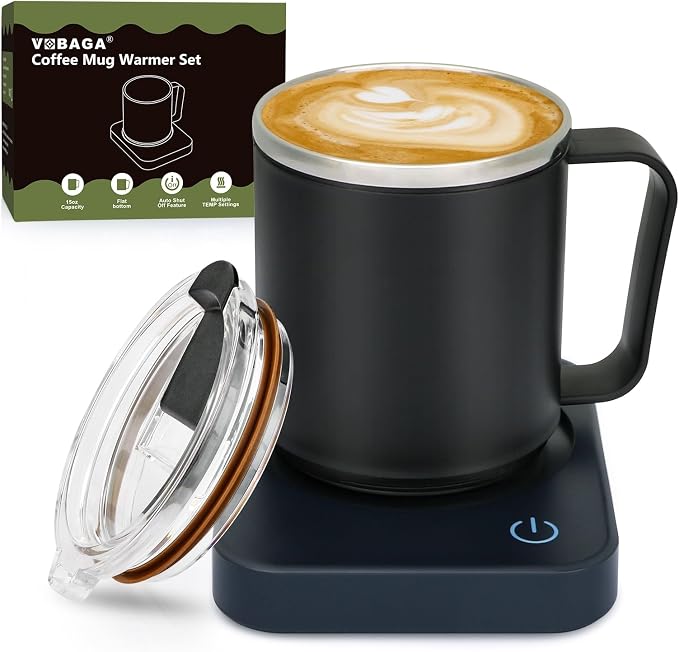 VOBAGA Coffee Mug Warmer Set with Auto Shut Off, 15 oz Coffee Mug Gift Set & 3 Temperature Settings Home Office Desk Accessories Valentine's Day Gift by VOBAGA