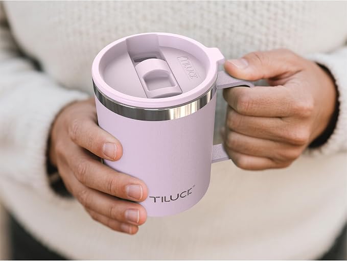 TILUCK 12 oz Insulated Coffee Mug with Lid and Handle | BPA-Free Lid, Double-Wall Vacuum Insulation, Stainless Steel Coffee Cup,Dishwasher Safe Mug for Hot & Cold Drinks,LightPurple - Image 4