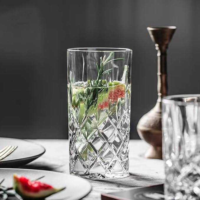 Qipecedm Drinking Glasses, 8 Piece Crystal Glass Cups, Mixed Glassware Set, 4 pcs Crystal Old Fashioned 11oz Highballs and 4 pcs 11oz Whiskey Glasses, Great for Cocktail, Whisky and other Beverages - Image 4