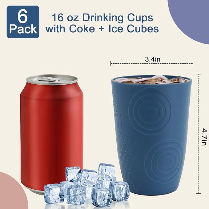 Wheat Straw Cups 16 OZ, Plastic Drinking Glasses, Drinking Cup, Unbreakable Kitchen Cups Sets of 6, Microwave & Dishwasher Safe Water Glasses, Reusable Plastic Cup for Party (Multicolor) - Image 3