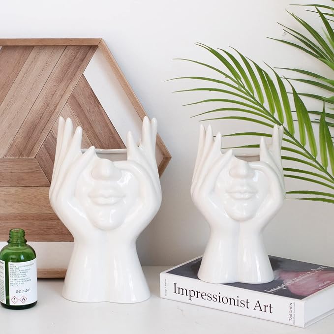Face Flower Vase,White Ceramic Body Vase, Decorative Vase Dining Table Centerpiece,Modern Small Vase for Coffee Table Bathroom Shelf Living Room Decor 3.54'' W X 7.3'' H - Image 7