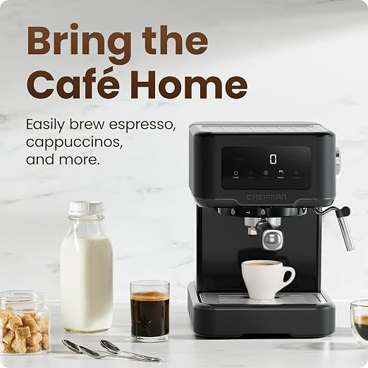 Chefman CraftBrew Espresso Machine, 15-Bar Pump Digital Espresso Maker w/Steam Wand for Latte & Cappuccino, Compact Espresso Coffee Machine w/ 1.5L Removable Water Reservoir - Stainless Black - Image 2