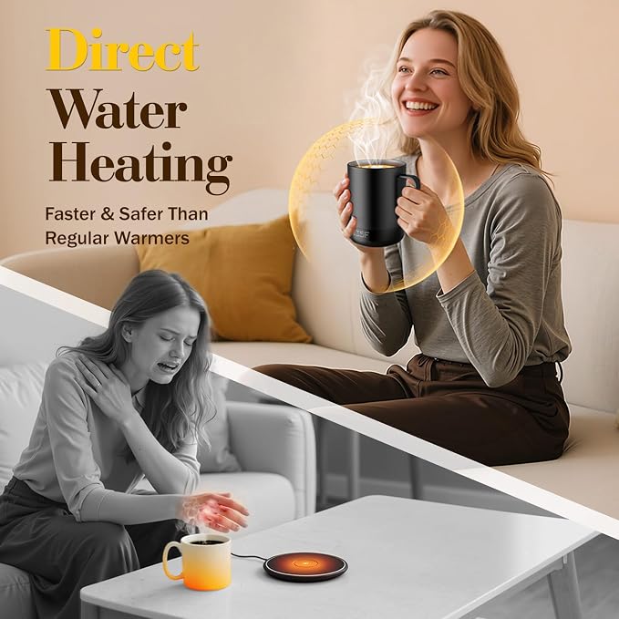 14oz Smart Heated Mug, Rechargeable Self-Heating Coffee Mug with 10 Temp Settings, Keeps Coffee Hot for Hours, No App Required, LED Display & Memory Function for Home Office, Coffee Tea Lover (Black) - Image 2