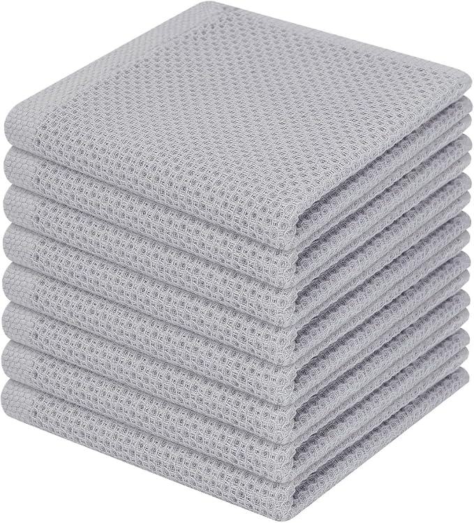 Homaxy 100% Cotton Waffle Weave Kitchen Dish Cloths 8-Pack, Light Gray | 12 x 12 Inches, Ultra Soft Absorbent Dish Towels, Quick Drying Dish Rags with Hanging Loop by Homaxy