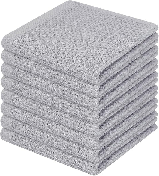 Homaxy 100% Cotton Waffle Weave Kitchen Dish Cloths 8-Pack, Light Gray | 12 x 12 Inches, Ultra Soft Absorbent Dish Towels, Quick Drying Dish Rags with Hanging Loop by Homaxy