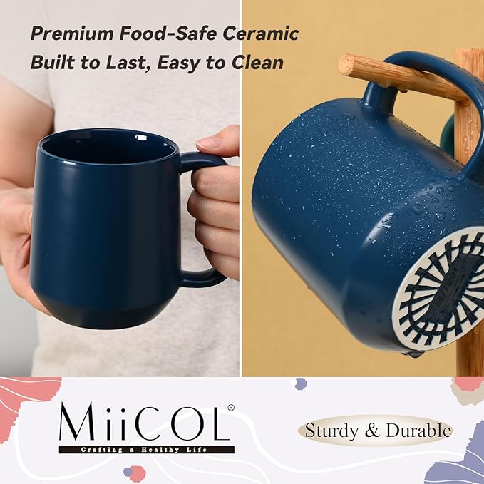 Miicol Ceramic Coffee Mug, 16 oz Large Coffee Cup, Tea Mug with Handle, Flat Bottom Mug for Men, Women, Office, Microwave and Dishwasher Safe, Multi-Color, Navy - Image 6