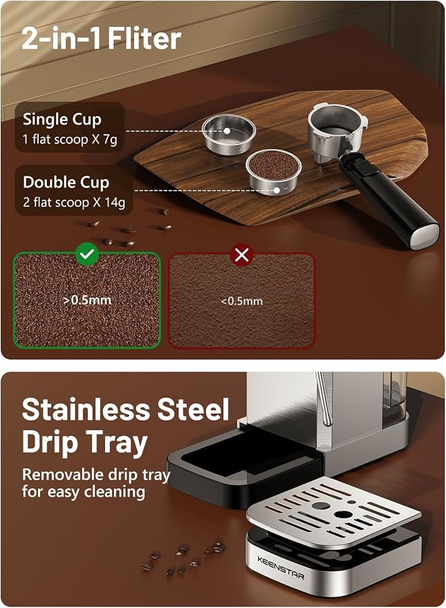 KEENSTAR 20Bar Espresso Machine, Hot & Iced Coffee Maker with Milk Frother | Stainless Steel, Touch Screen, Rapid Cold Brew, Espresso Maker with 40oz Water Tank for Latte, Cappuccino - Image 7