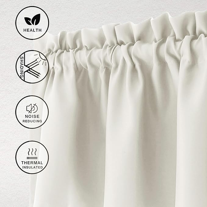 Hiasan Valance Curtains for Kitchen Blackout Thermal Insulated Solid Window Curtain Valance, Ivory, 60 x 18 Inches, 1 Panel - Image 2