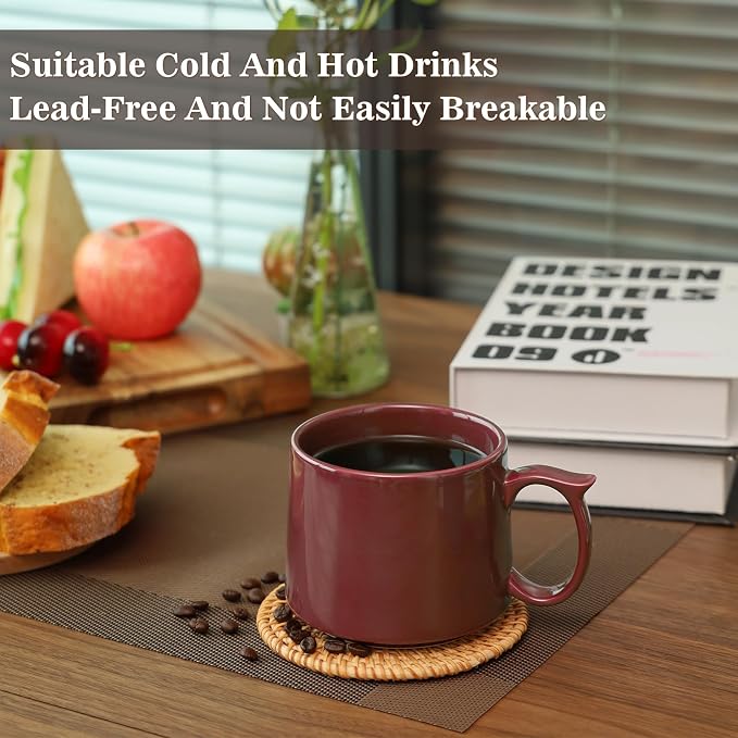 Coffee Mugs Gift Set of 4, Large 19 oz Stackable Ceramic Coffee Mug, Coffee Cups with Large Handle for Latte, Cappuccino, Milk, Tea, Dishwasher & Microwave Safe, Ideal Gift for Men, Women - Red - Image 5
