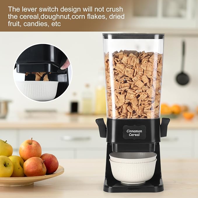 Cereal Dispenser Countertop with Cereal Bowls,16 Labels & Pen, Cereal Containers Storage, Candy Dispenser, Dry Food Dispenser For Pantry - Not Easy to Crush Food (Black, 2 Pack) - Image 5