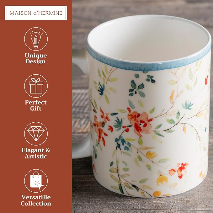 Maison d' Hermine Coffee Mug with Handles Tea Cups (12 Ounce, Pack of 1) | Fine Bone China Coffee Mugs for Hot Beverages Cappuccino Latte Home Restaurant Hotel Spring Summer -Colmar - Blue - Image 2