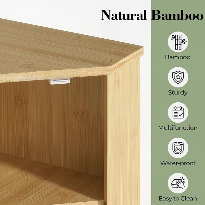 LAMU Corner Bread Box for Kitchen Countertop, Bamboo Wood Bread Storage | 2-Tier Storage Bin with Magnetic Acrylic Door, Large Capacity Organizer for Homemade Bread, Coffee, Fruit & Spices, Bamboo - Image 6