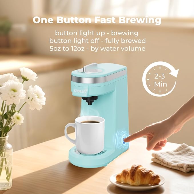 CHULUX Mini Coffee Maker for K Capsule, Single Serve Coffee Maker for One Cup Americano, Lightweight Pod Coffee Machine, Aqua | Fast-Heating Boiler System, Single Cup Brewing, Portable Compact Design, Four-Hole Multi-Stream Needle, Adjustable Drip Tray - Image 4