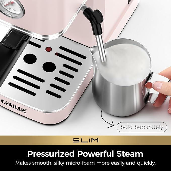 CHULUX Espresso Machine with Conical Burr Electric Coffee Grinder, Pink - Image 3