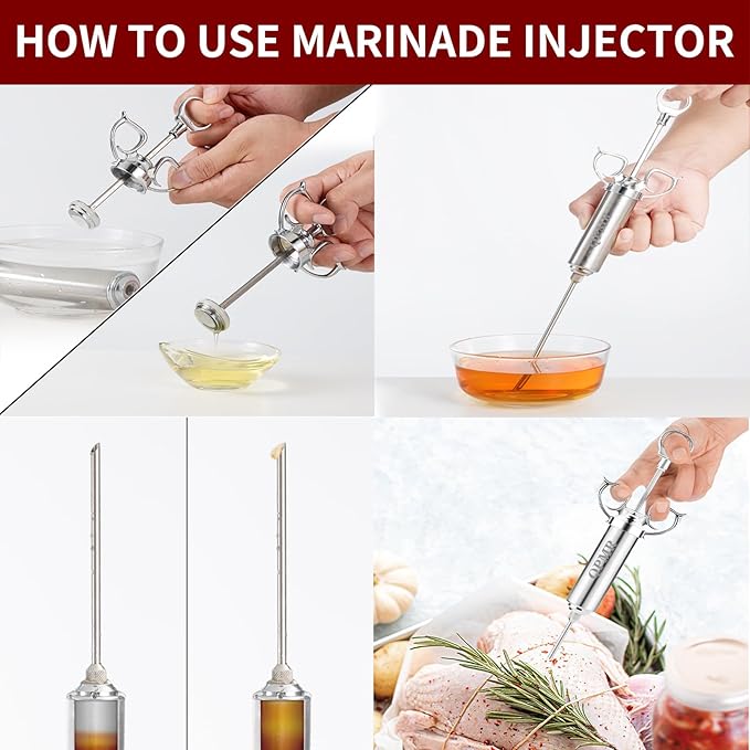 Meat Injector Syringe Kit, 2-oz Large Capacity Marinade Turkey Injector with 3pcs Stainless Steel Marinade Injector Needles for BBQ Grill Smoker & Turkey & Brisket